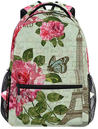 BKEOY Rucksack Vintage Paris Postkarten-Muster Multifunktions-Tagesrucksack für Männer Frauen Jungen Mädchen Reise Wandern Camping Schule Büchertasche