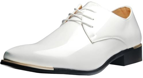 zpllsbratos Derby Chaussures de Ville à Lacets Cuir Vernis Homme Oxford Bout Pointu Business Mariage 38-48(Blanche,42 EU)