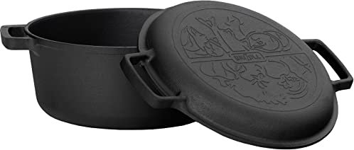 4BIG.fun Casseruola in ghisa con coperchio Ø 24 cm - 4 l - Rostiera con Manici tradizionale in ghisa 2 in 1 - Cocotte Per induzione, per pane, per zuppe