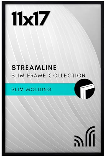 Americanflat 11x17 Picture Frame with Polished Plexiglass - Streamline Collection - Thin Border Picture Frame for Wall Display - Hanging Hardware Included - Black