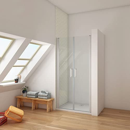 90x185cm Mampara de ducha frontal abatible dos hojas, 5mm cristal templado marco de aluminio gris mate