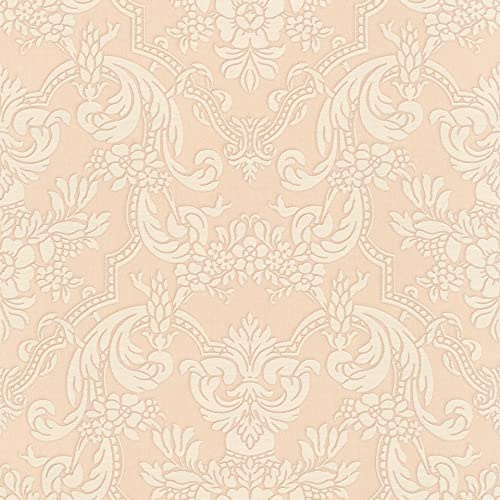 Rasch Tapete 570601 - Klassische Tapete mit barocken Ornamenten in Rosa und Creme aus der Kollektion Trianon XIII - 10,05m x 0,53m (LxB)