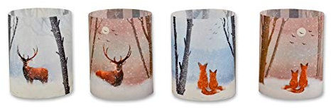 FEENSTAUB Weihnachten Windlichthülle aus Transparentpapier [Handmade] Tischdeko Kerzenhülle 4er Set für Teelicht-Hülle, Windlicht, Licht-hülle Weihnachtsdeko Winterlandschaft