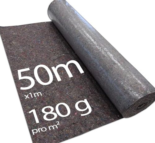 DEFACTO Tessuto non tessuto per pittura, 50 m x 1 m, 180 g, 50 m², in tessuto non tessuto antiscivolo con rivestimento in PE antiscivolo, protezione della superficie per pittori e rotolo di tessuto