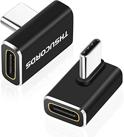 Thsucords 90 Grad USB C Adapter 2 Stück, USB Typ C 3.2 Gen2 100W 20 Gbit/s Stecker auf Buchse, rechtwinkliger Verlängerungsanschluss 4K@60Hz Videoverlängerung für Dampfdeck, Switch, MacBook