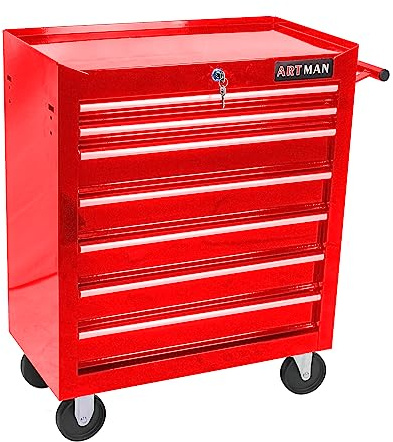 nifoti 7 Drawers Tool Cart on Wheels,Multifunctional Rolling Tool Chest Tool Storage,Drawers Rolling Tool Trolley Organizer Tool Case for Garage,Warehouse,Workshop,Repair Shop (7 Drawers-29.9 H-Red)