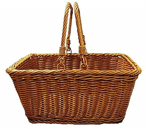 Corbeille à fruits en rotin à main légume bleu sauvage tissé panier de rangement 2 personnes panier en bambou panier à provisions (couleur : marron, taille : 40 * 30 * 18 cm) (marron 35 * 27 * 15 cm)