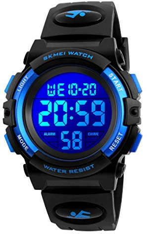 Dayllon Kids Digital Watch Boys Outdoor Sports 50M Waterproof Girls Watches Alarm Clock 12/24 H Stopwatch Calendar for Ages 3-15 Boy Girl Wristwatch Kids Gift,Blue XS