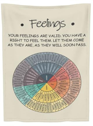 Feelings Wheel Emotions Chart Blanket Cozy Fluffy Flannel Fleece Throw Blankets 40x50 Mental Health Blanket for Therapy Counseling Office Classroom Home Couch Bed Sofa Decor,Therapist Counselor Gift
