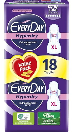 EveryDay Hyperdry Assorbenti Ultra, XL con Ali, Filtrante Iper Asciutto e Ultra Assorbente, 18 Unità