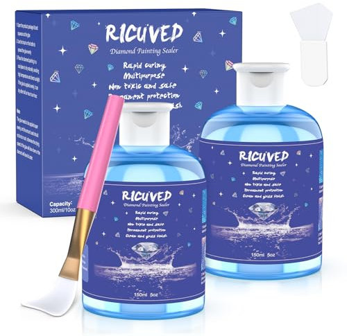 RICUVED 2 Pcs Diamond Painting Versiegelung 150ML - Zubehör mit Pinsel für Dauerhaften Schutz & Zuverlässigen Halt für Kreative Diamant Paintings