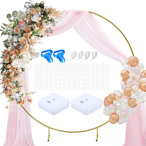 Kit de arco redondo para globos, arco grande de metal dorado de 2 m, con 2 bases rellenables de agua, desmontables y reutilizables para cumpleaños, bodas, baby shower, decoración de fiesta de