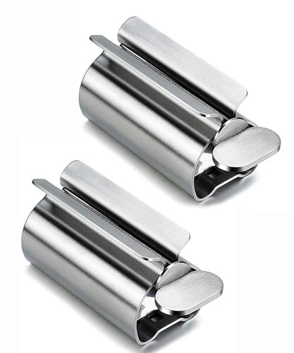 Guokoo Zahnpasta-Presse, 2 Stück, Metall-Zahnpastatube, Auswringer, Sitzhalter für Zahnpasta, Handcreme oder Senfsauce (Edelstahl)