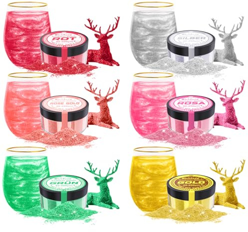 Essbarer Glitzer - Kicofood 6 Farben Lebensmittelfarbe Pulver, Geschmacksneutraler Glitzerpulver, Lebensmittel Glitzer für Getränke, Fondant, Cupcakes, Torten - 5g