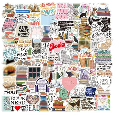 Ninnyi 100PCS Book Stickers, Reading Lovers Vinyl Waterproof Motivational Quote Cover Stickers for Water Bottles Laptops