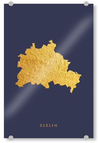 artboxONE Acrylglasbild 30x20 cm Kartografie Berlin Goldkarte Blau - Bild Berlin Deutschland Gold
