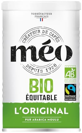 Cafés Méo - Café Moulu Bio et Equitable Pur Arabica - 1,5 kg - Intensité 7/10 - Arômes Authentiques, Riche et Fruité - Agriculture Biologique - Lot de 6 x 250 gr