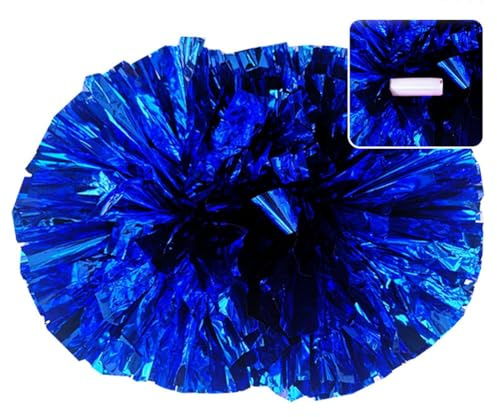 Hrlace 2 Stück Cheerleading Pom Poms Metallfolie Cheerleader Pompons Bunte Cheer Blumenkugel Griffblumen Kunststoff Handblume für Erwachsene Kinder Sport Cheers Blau Handgriff M=32cm
