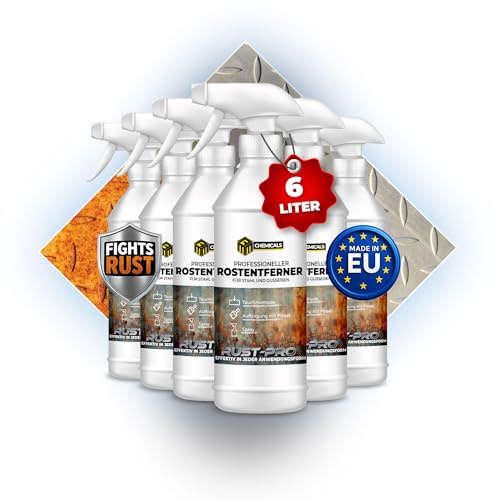 MRM CHEMICALS - Rostumwandler & Rostentferner Spray 6 x 1L – Für Metall, Stahl & Gusseisen – Rostschutz & Korrosionsschutz mit Phosphat – Auto, Boot, Schiff, Fahrradkette, Werkzeug