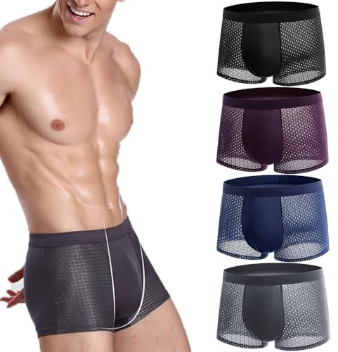 Slip da uomo in fibra di bambù, boxer in bambù per un comfort che dura tutto il giorno, biancheria intima da uomo in bambù Cool. (4Pcs,3XL(75-85KG))