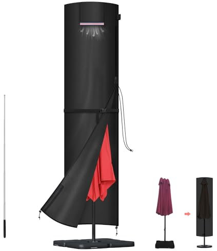 LAMUNI Garden Umbrella Cover Large Garden Parasol Covers for Ø3m Straight Parasol Protective Covers Waterproof Patio Parasol Cover Outdoor Umbrella Cover with Zip and Rod, 220x50/50cm