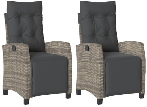 KOIECETA Gartensessel mit Fußteil 2 STK. Verstellbar Grau Poly Rattan
