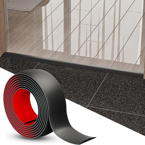 Greymond Floor Transition Strip - Self Adhesive Vinyl Flooring Trim for Carpet, Tile & Gaps, Threshold Cover Molding (4ft x 1.57in, Black)