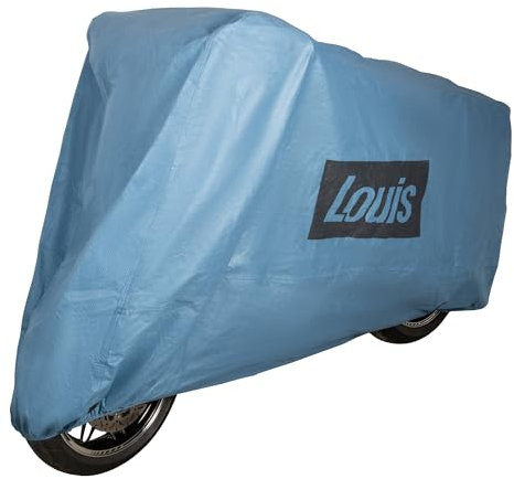Louis Motorrad Abdeckhaube Sky, wasserdichte Motorrad Abdeckplane Outdoor, Atmungsaktive Motorradabdeckung, Mit Gummizug, Inklusive Transporttasche Kompatibel mit Kettenschloss, Blau, L