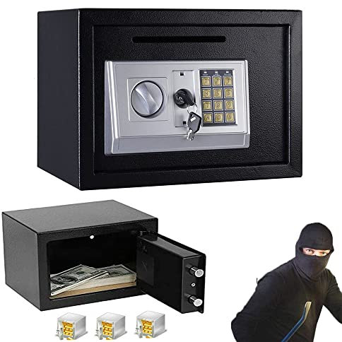 Coffre-fort ignifuge 16 l - Double sécurité en acier - Coffre-fort à double panneton - Avec serrure à combinaison électronique - Noir