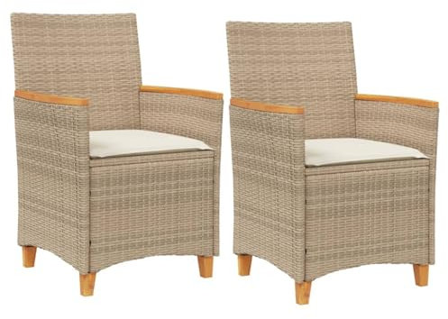 ULUYYUC Loungesessel Outdoor Gartenstühle Balkonstuhl Outdoor Sessel - Gartenstühle mit Kissen 2 STK. Beige Poly Rattan Massivholz für Außenbereich Balkon Garten Speisesaal