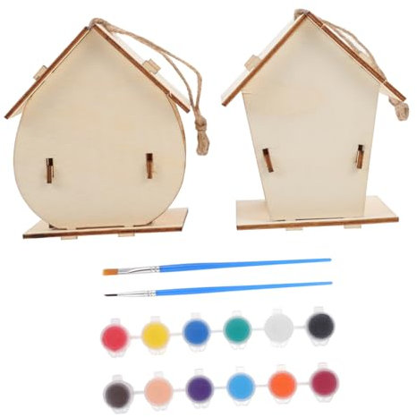 HEMOTON 2 Sätze Bemaltes Vogelhaus unbemalte Vogelhütte dekorative Vögel Kunsthandwerk für Kinder Vogelhaus Dekoration DIY unfertiges holzhandwerk selber machen hölzern