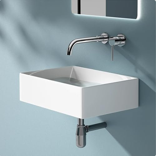 BRCYKRWY Eckwaschbecken-Set Rechteckig Mini Waschbecken Hängewaschbecken Eckwaschbecken Keramik Mini Aufsatzwaschbecken Wandmontiert Rechteckiges Waschtisch Küchenspüle Mobiles Einspülbecken 1 Becken