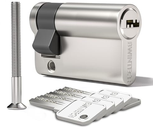 Bwintech 1 Stück 10/40mm Sandnickel Euro Messingzylinder, 50mm Schlüssel/Schlüssel zylinderschloss Mit 5 Horizontalen Messingschlüsseln,Anti Picking,Anti Bohr,Anti Snap,Anti Bumping,Chromausführung