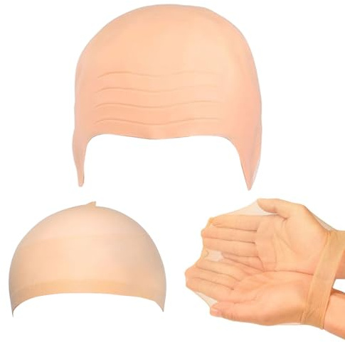 MUNSKT 2 Stück Erwachsene Latex Glatze mit Hut, Haarnetz und Perücke für Halloween, Cosplay und Make-up