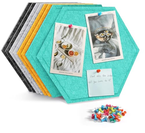 Uoisaiko 30cm Large Felt Hexagon Bulletin Board with 30 Push Pins, Pack of 8 Pin Board Notice Boards for Home Office Kitchen, Felt Wall Tiles for Photos Memos (3D Green)