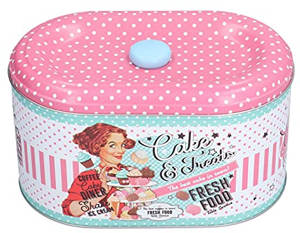 Caja de pan for cocina, contenedor de almacenamiento de panera de hojalata con patrón de dibujos animados rosa for almacenar panes, pasteles, alimentos secos, joyas, productos for el cuidado de la pie