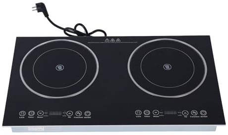 aqxreight Placa de Cocción Eléctrica 2 Quemadores con Tecnología Cerámica y Control Táctil Temporizador para Cocina Diseño Sobremesa o Empotrable Compatible con Todo Tipo de Ollas y Sartenes