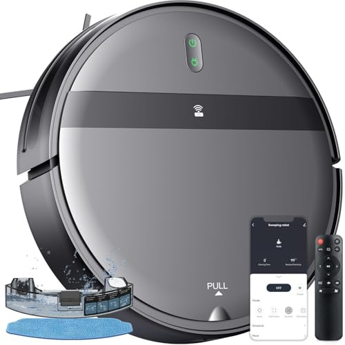 zhyunvd Aspirateur Robot,Robot Aspirateur Laveur avec Station Tout-en-Un,avec Station Automatique Poussière,Navigation Laser,Robot Vacuum 3 en 1,Idéal pour Tapis Poils d'animaux A