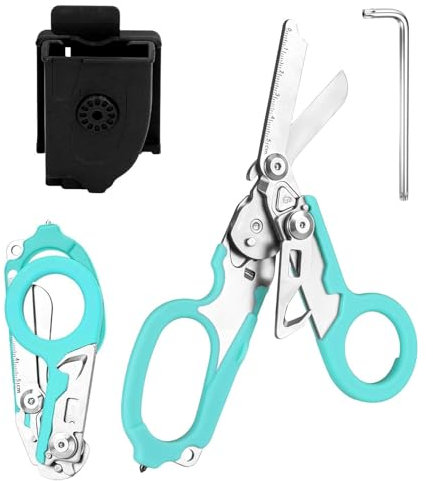 6 In 1 Forbici Pieghevoli, Forbici Soccorso, Pinze Tattiche Pieghevoli Con Taglierina Cinghia E Interruttore Vetro Per Soccorso (Azzurro)