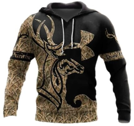 ZEMALON Langärmeliges Sweatshirt Herren 3D Digitales Drucken Kapuzen Kängurutasche Persönlichkeit Trend Pullover Vintage Mode Sport Streetwear FF-06 4XL