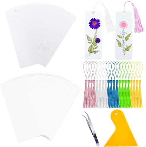 Lesezeichen-Set für Getrocknete Blumen, 20 Stück Weiße Kraft Lesezeichen Blanko-Buchzeichen Papier Basteln für Gepresste Blumen