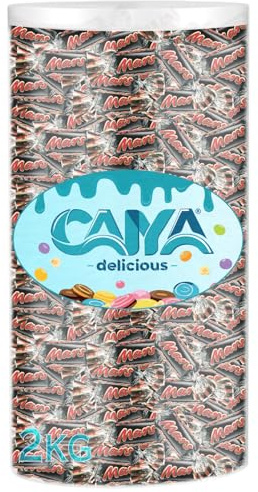 CAIYA DELICIOUS Cilindro Trasparente con Snack Miniatures al Cioccolato a Latte con Caramello Mou e Malto per mars, circa 200 praline di cioccolata, MAXI FORMATO 2kg