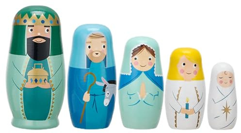 Jesus Nisting Dolls – 5 st trämatryoshka-figurer, handgjort kristet presentset | krubbscen samlarobjekt, unika nestings docka för barn, tjänst för bröllopsfesten,