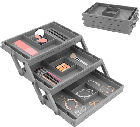 Yuhtech 3-Ebenen-Schubladen-Organizer, Faltbarer Erweiterbarer Schubladen-Organizer, Make-up-Schubladen-Organizer für Make-up, Schmuck, Büromaterial und Ersatzteile