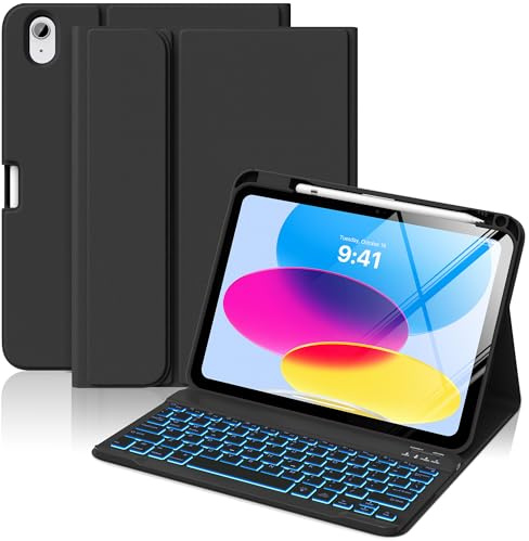 MoKo Teclado for iPad 10 Generación 2022/11 Generación A16 2025 (10.9/11 Pulgada) con Soporte para Lápiz, QWERTY Español Ñ, Bluetooth Magnéticamente Teclado para iPad 10/11 Gen, Negro