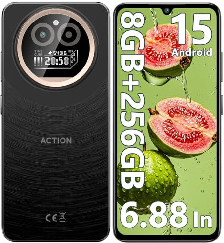 IIIF150 Action A5 Pro SIM-Free & Unlocked Mobile Phones, 8GB+256GB/1TB, 6.88 HD+ Display&1 Mini Screen, Android 15 Smartphone, 16MP Camera, 5100mAh, 4G Dual SIM Telephone, Fingerprint/3.5mm Jack