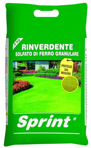 Sprint concime granulare rinverdente per tappeto erboso 4 kg, concime formulato per apportare ferro e zolfo indispensabili per prati, ortaggi,piante ornamentali e da frutto,previene il muschio