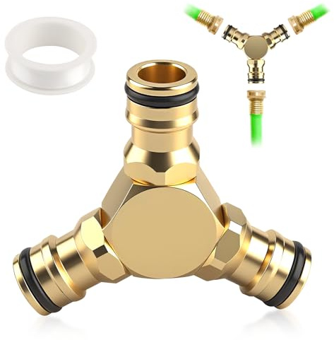 MOKIDO Raccord en Y en laiton 1/2 pour tuyau d'arrosage, raccord Gardena à 3 voies, raccord en Y, compatible Gardena, raccord d'eau en T
