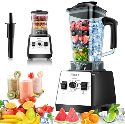Blenders for Kitchen, Smoothie Blender, 2400W/1000W Prasky Blender & Grinder Combo, 25,000 RPM High Speed, 68oz BPA-Free Food Processor, Countertop Blender for Smoothies, Shakes & Food (White,2L)