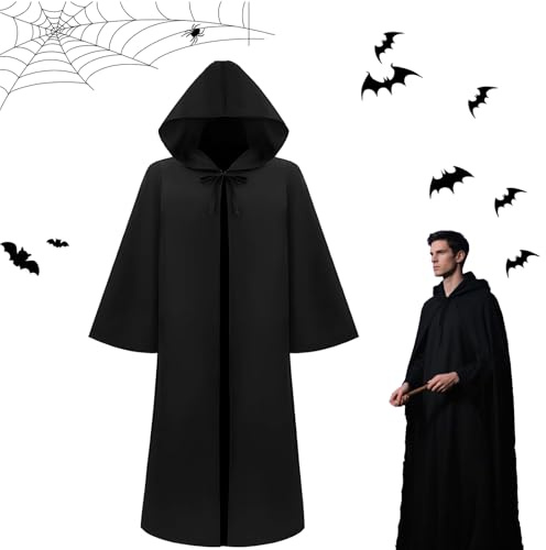 PTBWS Capa Negra con Capucha, Capa Halloween, Largo Disfraz Vampiro, Capa Disfraz Halloween, Capa Halloween para Cosplay, para Adultos, Disfraz para Carnaval y Mascarada, XL